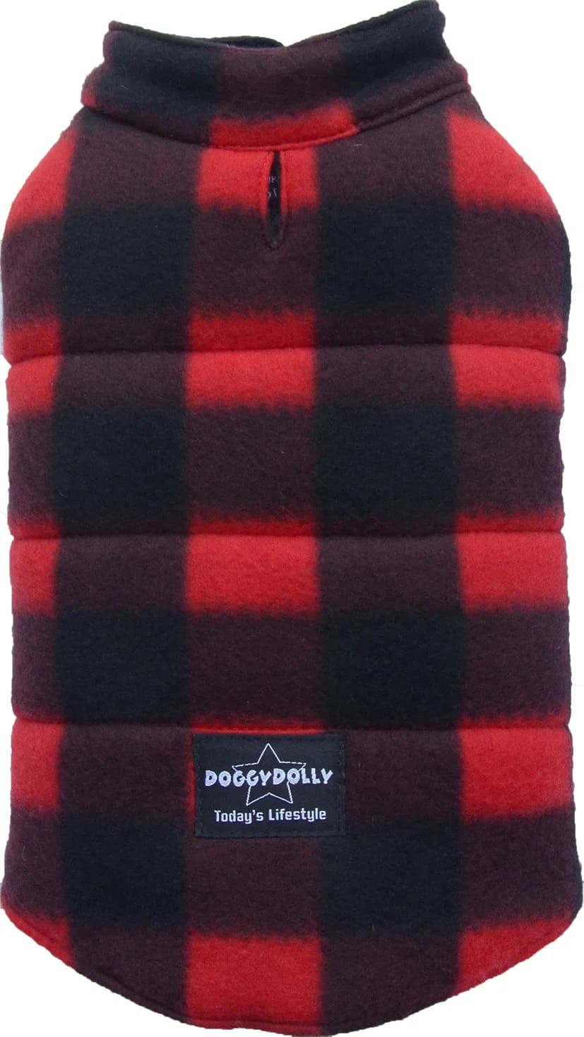 DoggyDolly Kurtka z polaru w kratkę, czerwona - różne rozmiary L