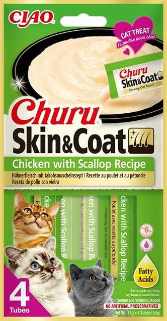 INABA CAT CHURU SKIN&COAT CHICKEN SCAL 4 × 14 g
