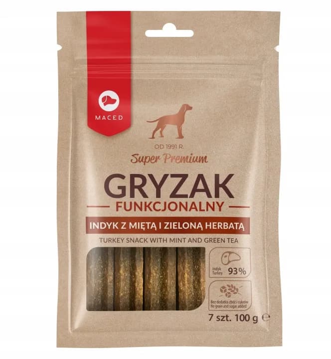 Gryzak Funkcjonalny Indyk z Miętą i Zieloną Herbatą 100 g Przysmak psa MACED