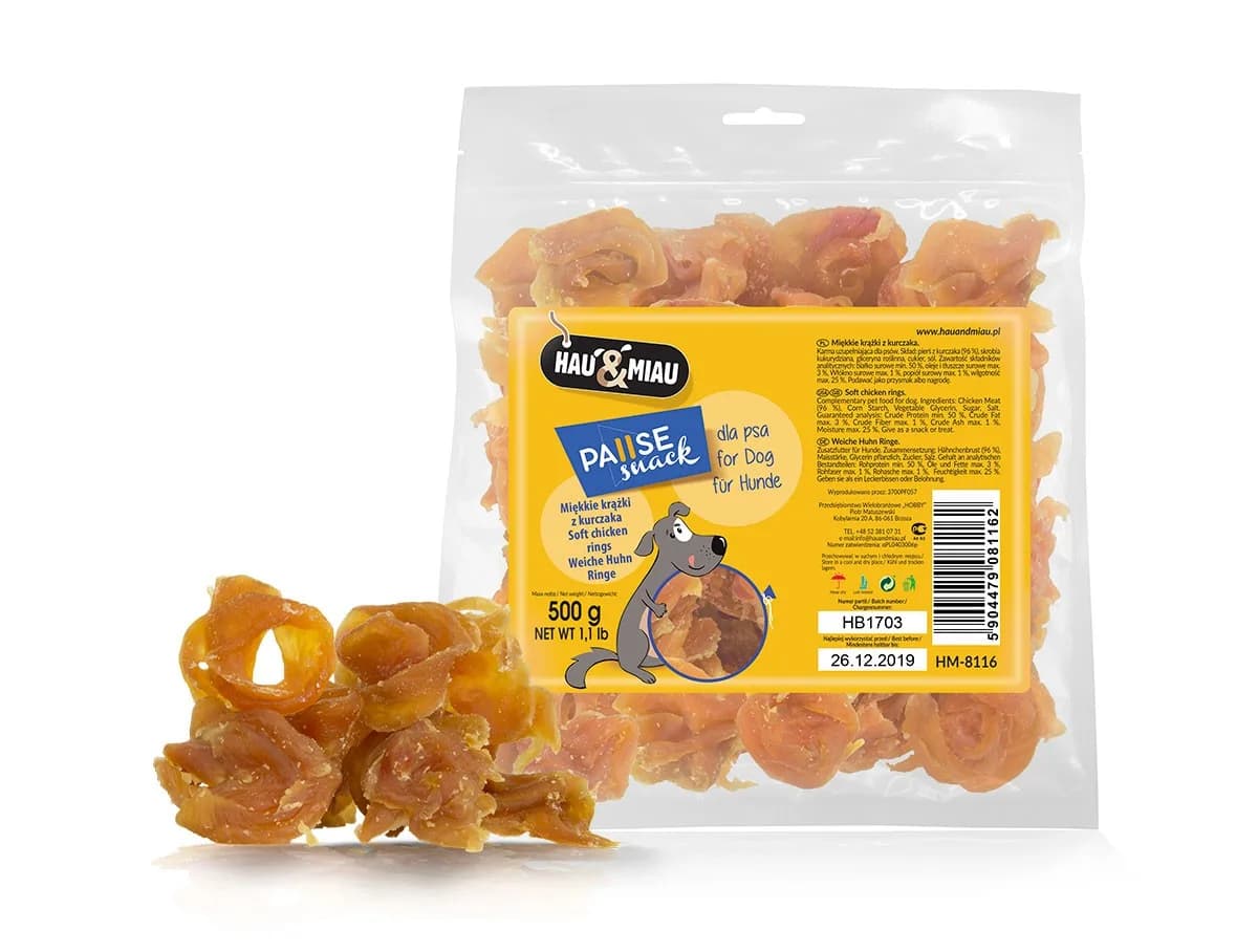 Hau&Miau Pausesnack przysmak dla psa miękkie krążki z kurczaka 500 g