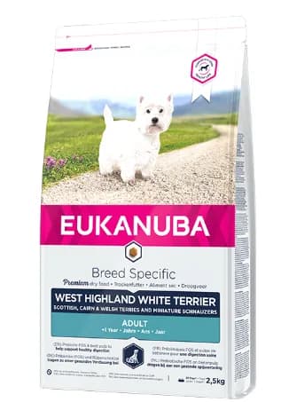 Eukanuba Adult Breed Specific West Highland White Terrier karma sucha z kurczakiem i indykiem dla dorosłych psów 2,5 kg