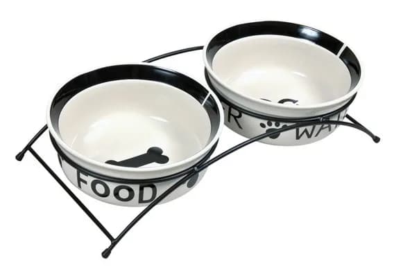 Trixie Eat on Feet zestaw dwóch misek ceramicznych na stojaku dla psa biało-czarny