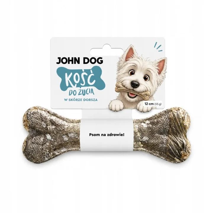 SMAKOŁYKI John Dog Kość do żucia z dorszem w skórze z dorsza 12 cm / 1 szt