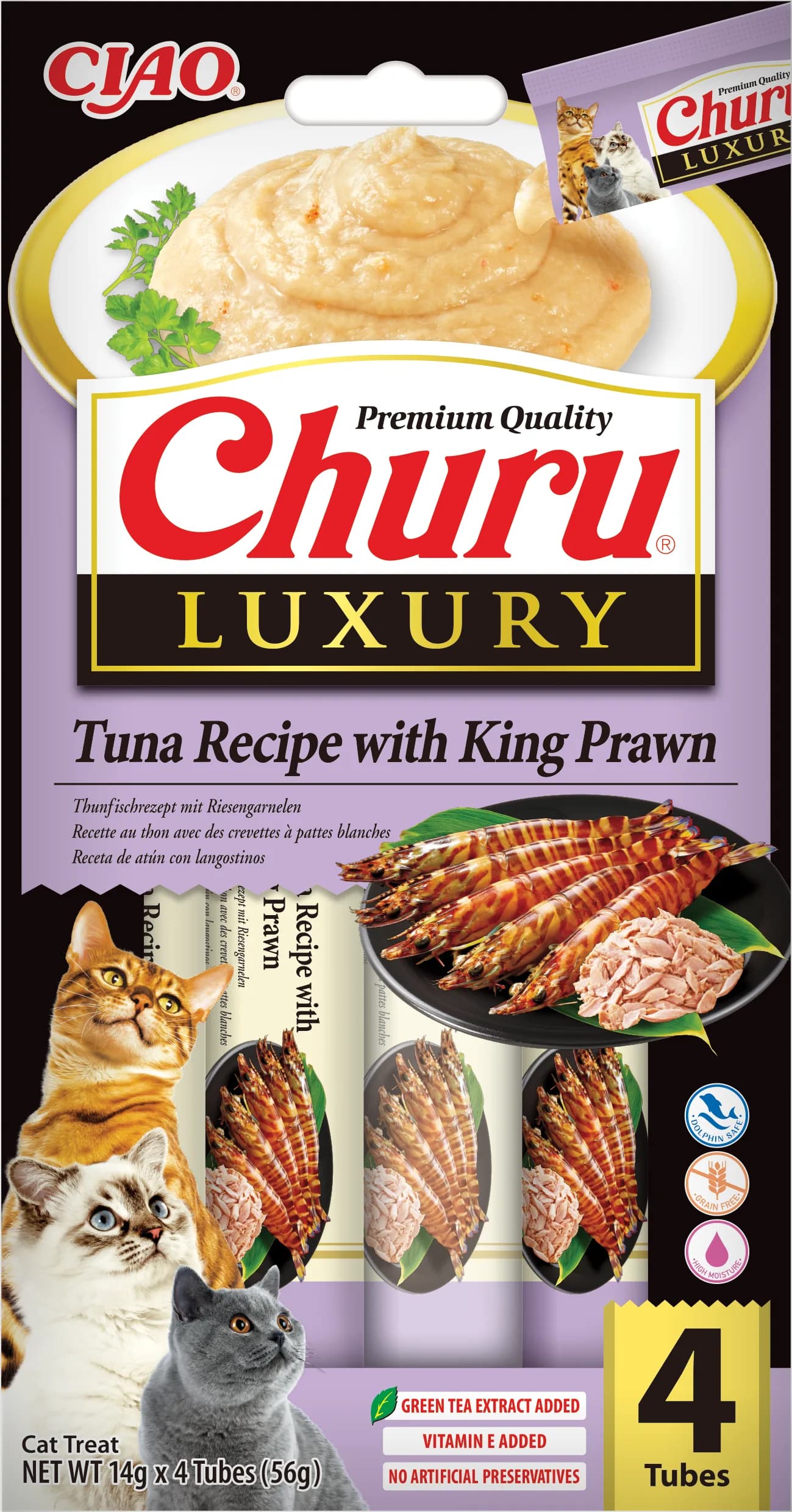 INABA CAT CHURU LUXURY karma dla kota tuńczyk krwetki tygrysie 4 × 14 g(56 g)