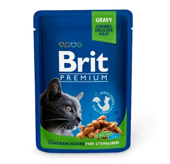 Brit Premium Pouch Gravy Chunks Delicate Meat Chicken Slices for Sterilised mokra karma dla kotów z kurczakiem 100 g