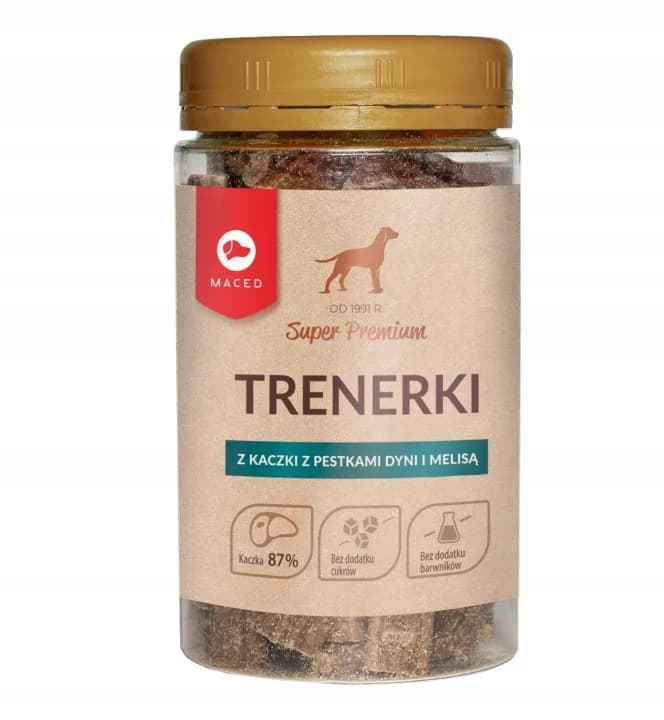 Trenerki dla Psa z Kaczki z Pestkami z Dynii i Melisą Smakołyki MACED 150 g