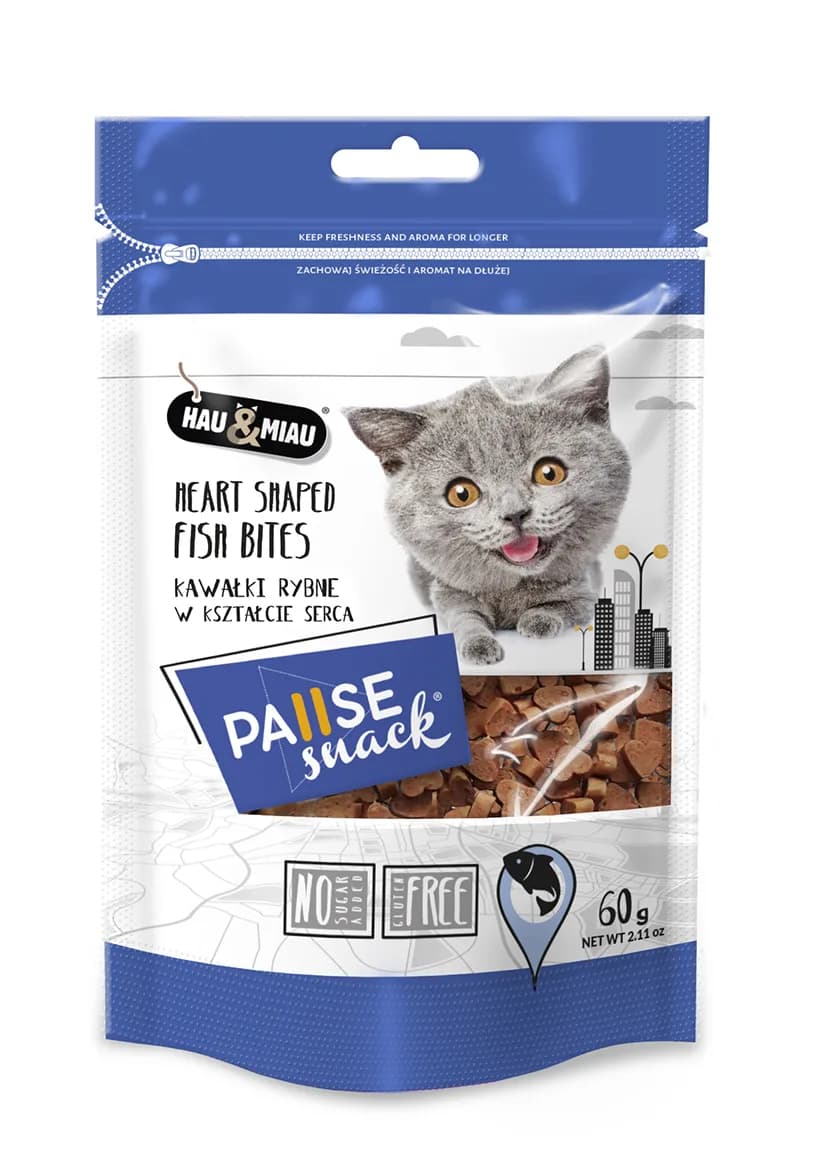Hau&Miau Pausesnack przysmak dla kota kawałki rybne w kształcie serca 60 g