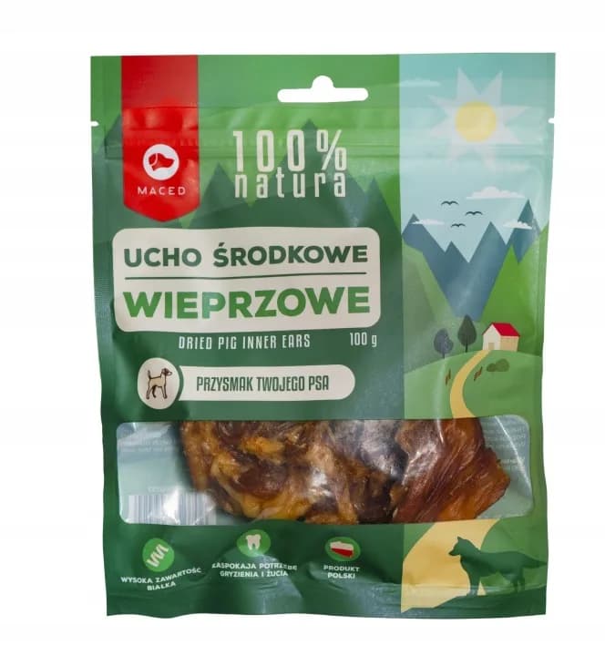 Naturalny Gryzak dla Psa Ucho Wieprzowe Środkowe Maced 100% NATURA 100 g