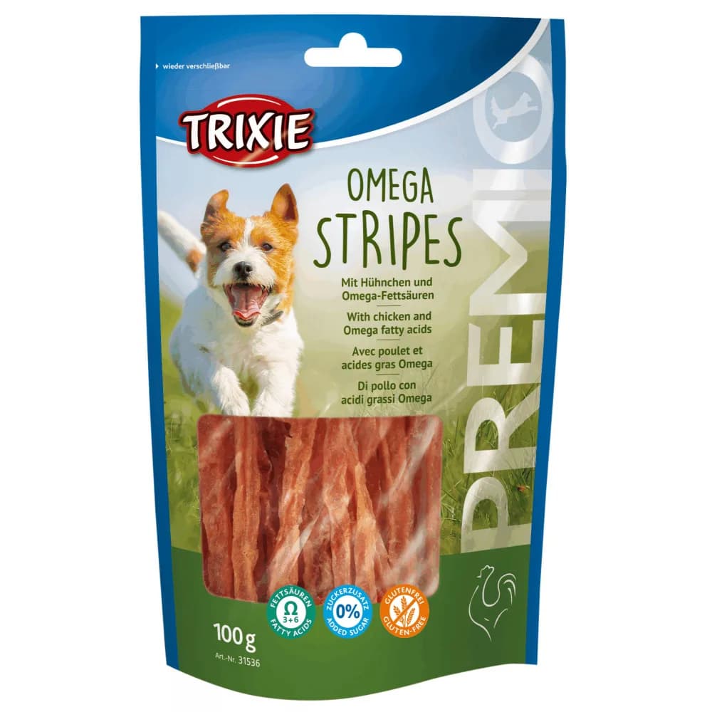 Przekąski dla psa PREMIO Omega Stripes - piersi z kurczaka 100 g