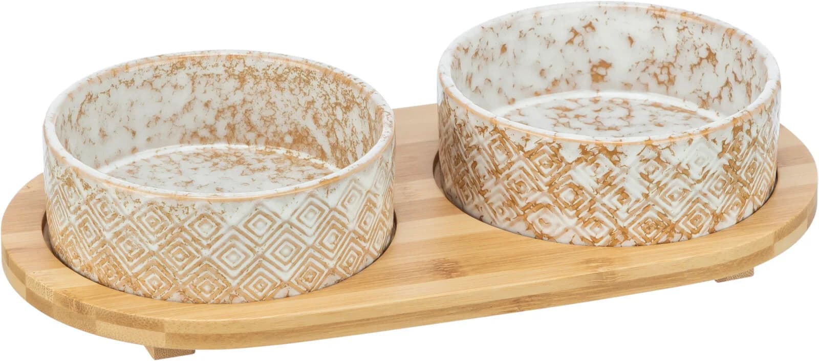 Trixie zestaw dwóch misek ceramicznych na bambusowym stojaku dla psa biały/jasnobrązowy