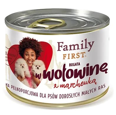 Family First Mokra karma bogata w wołowinę z marchewką dla psów dorosłych małych ras 200 g