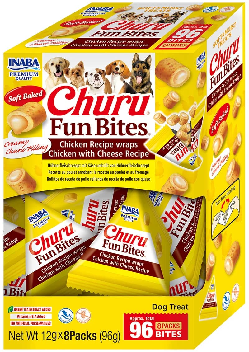INABA DOG Churu Fun Bites Kurczak i ser Miękkie kąski dla psa 8 × 12 g (96 g)