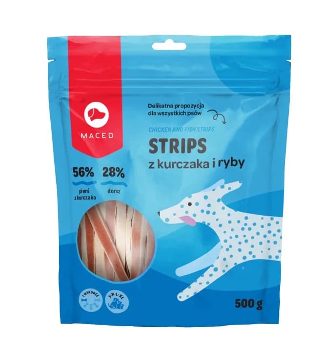 Przysmaki dla Psów Strips Paski z Kurczaka i Ryby Smakołyki MACED 500 g