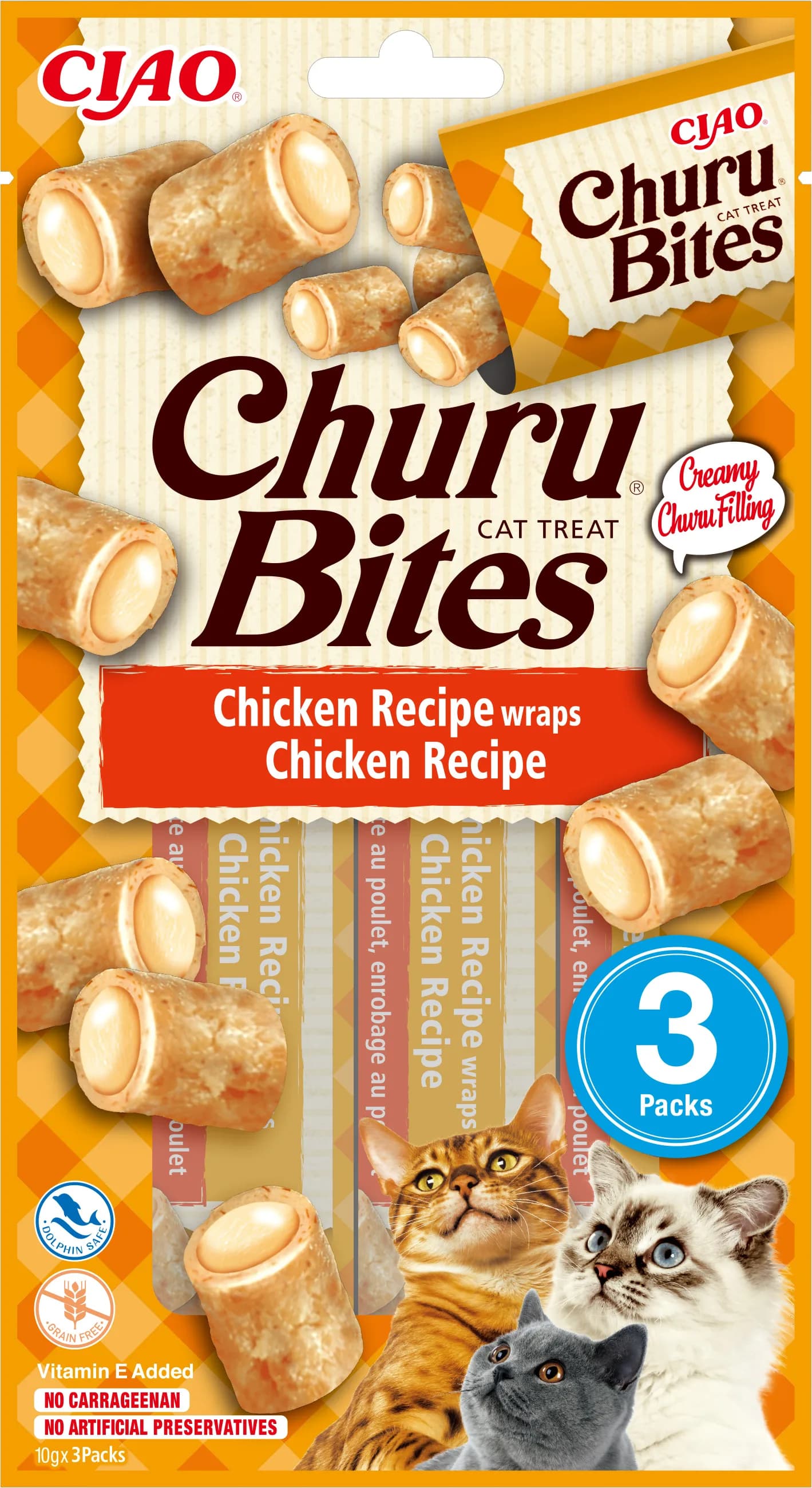 INABA CAT CHURU BITES CHICKEN WRAPS CHICKEN 3 × 10 g