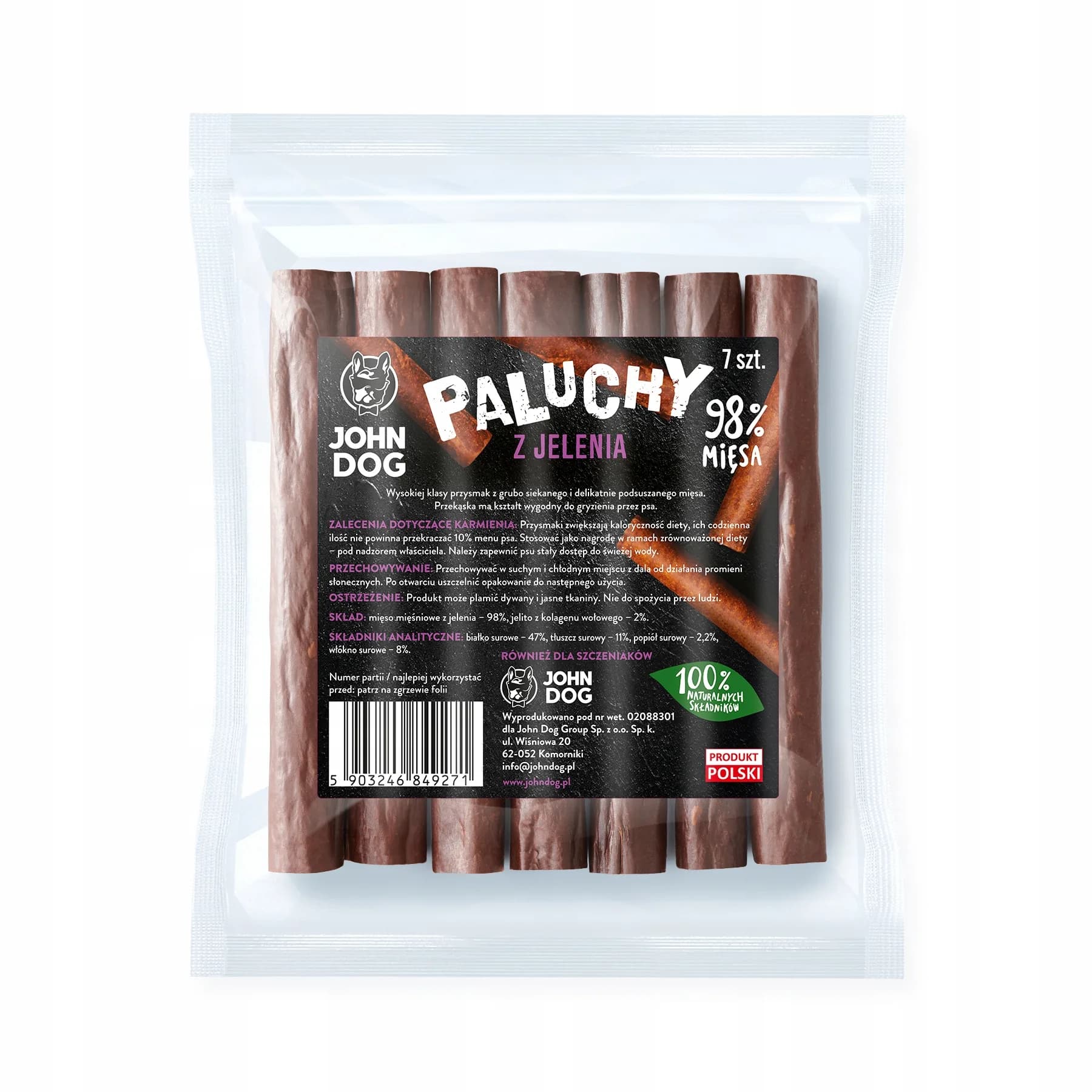 Przysmak dla psa z jelenia Paluchy premium 7 szt. John Dog
