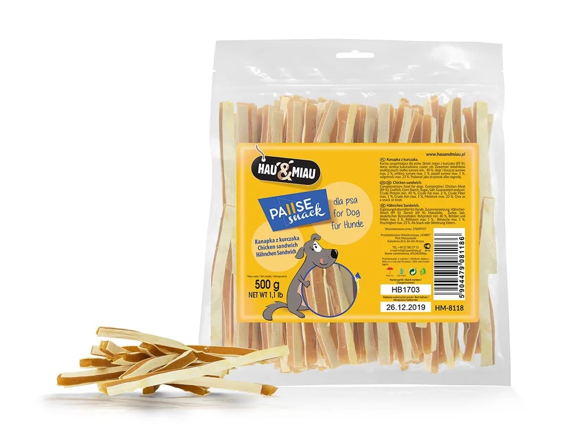 Hau&Miau Pausesnack przysmak dla psa kanapka z kurczakiem 500 g