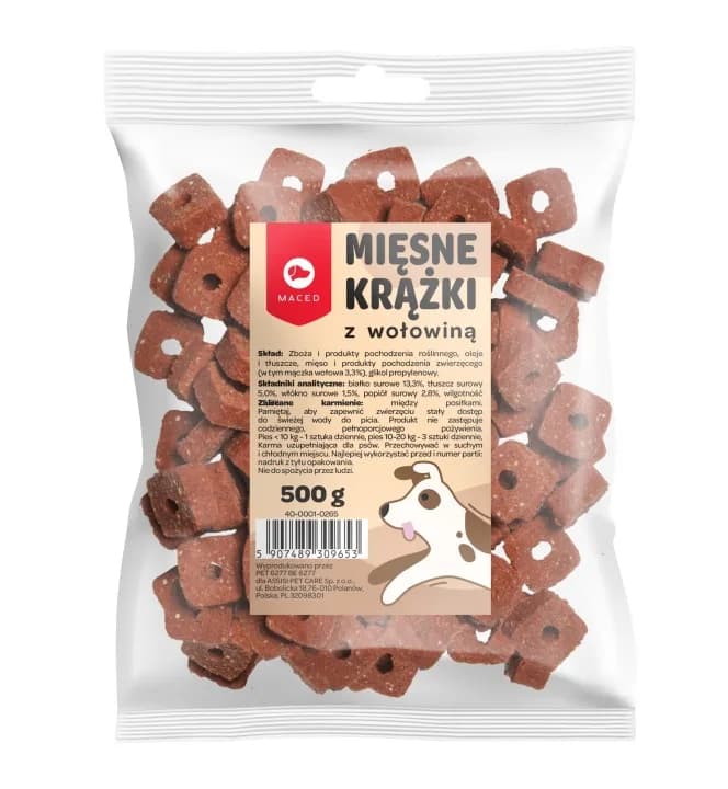 Przysmak dla Psa Mięsne Krążki z Wołowiną Smakołyki Smaczki MACED 500 g