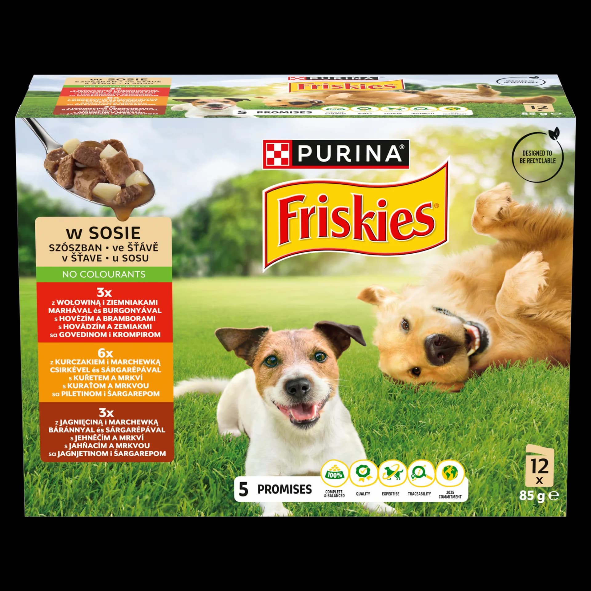 Friskies karma mokra z wołowiną, kurczakiem i jagnięciną w sosie dla dorosłych psów 12x85 g