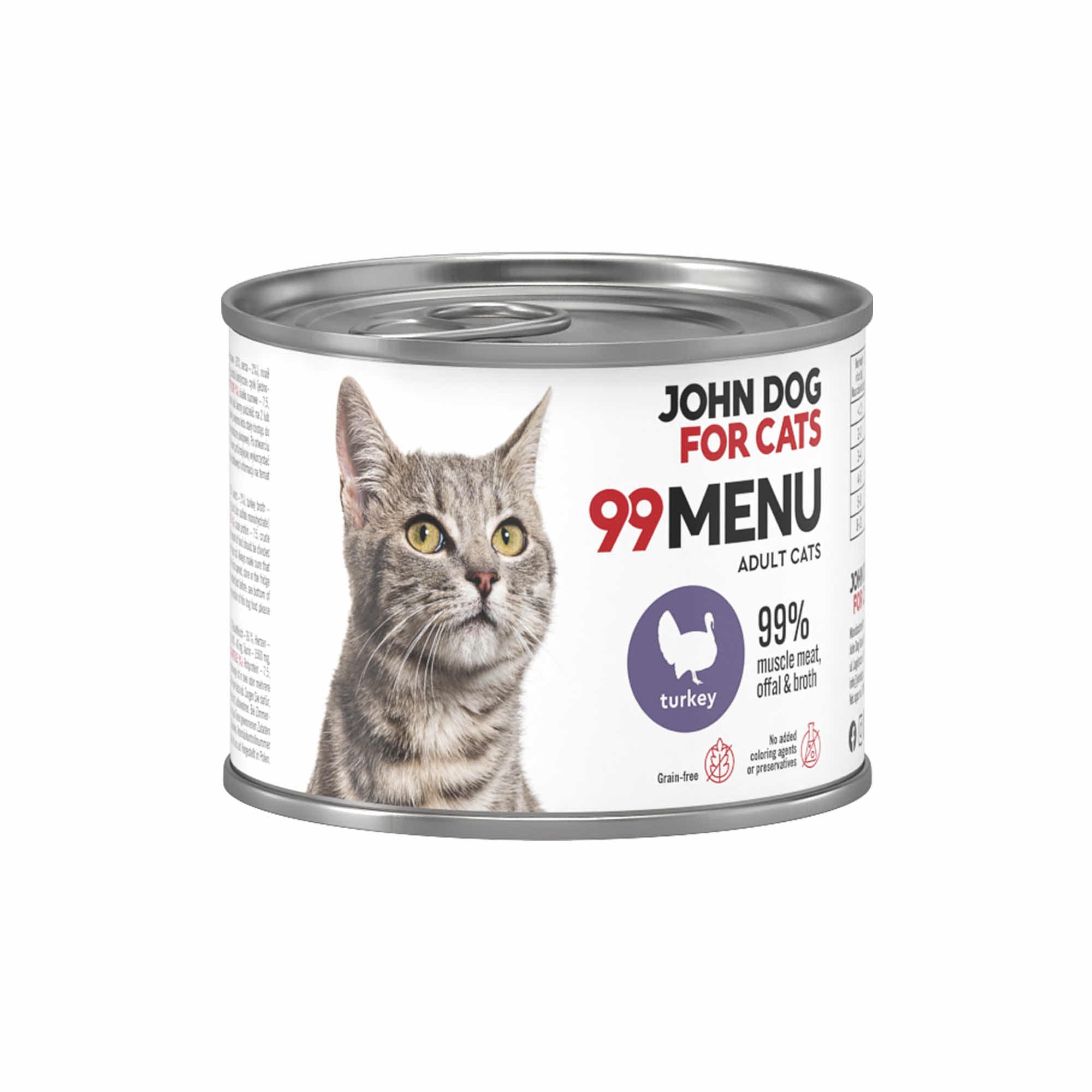 John Dog for Cats 99 MENU karma mokra z kurczakiem i indykiem dla dorosłych kotów 200 g