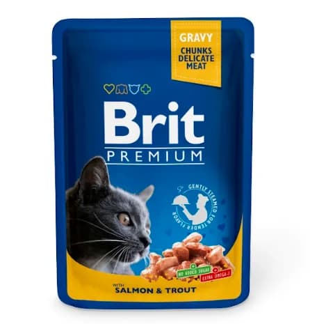 Brit Premium Pouch Gravy Chunks Delicate Meat Salmon & Trout mokra karma dla kotów z łososiem 100 g