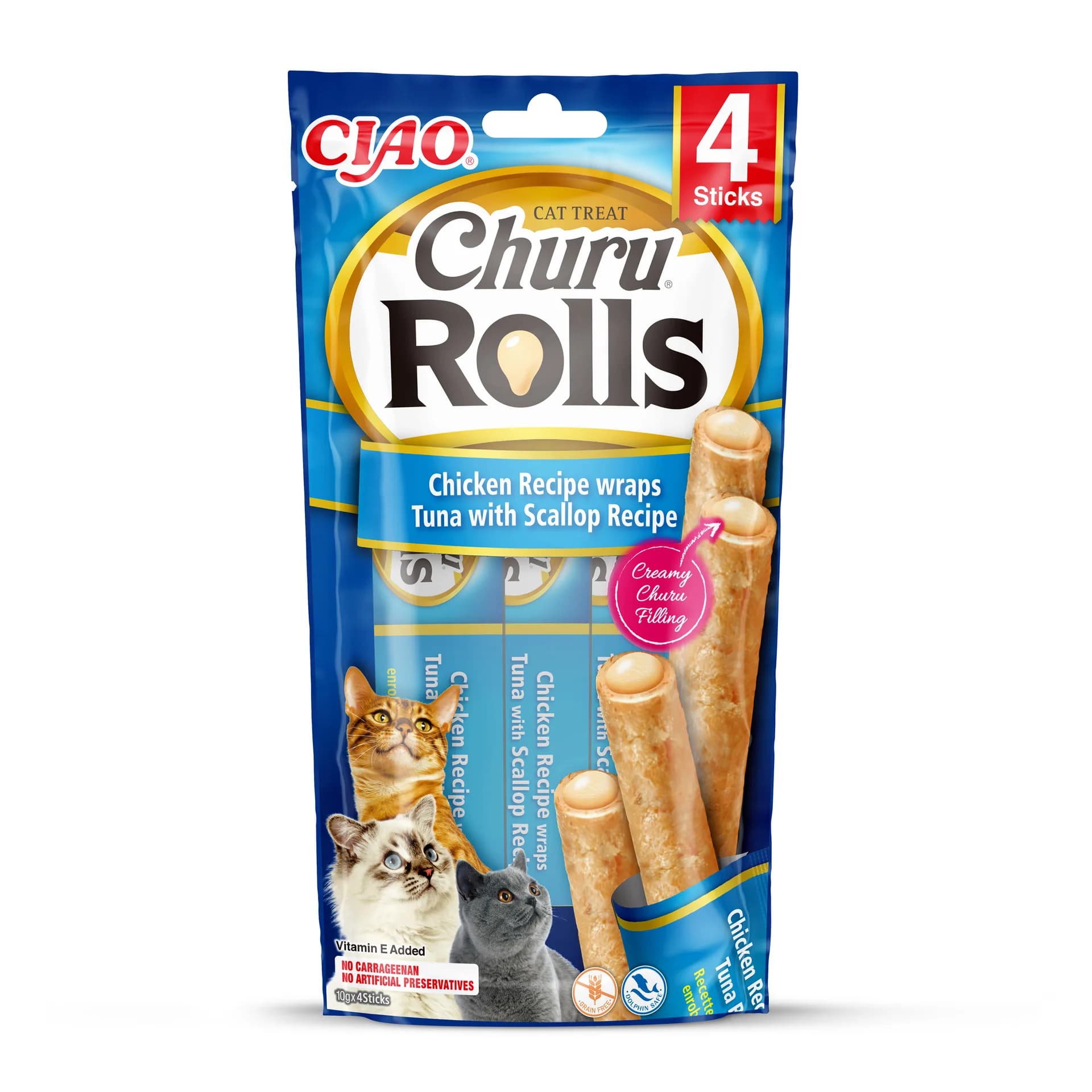 INABA CAT CHURU ROLLS CHICKEN TUNA&SCALLOP 4 × 10 g (40 g)