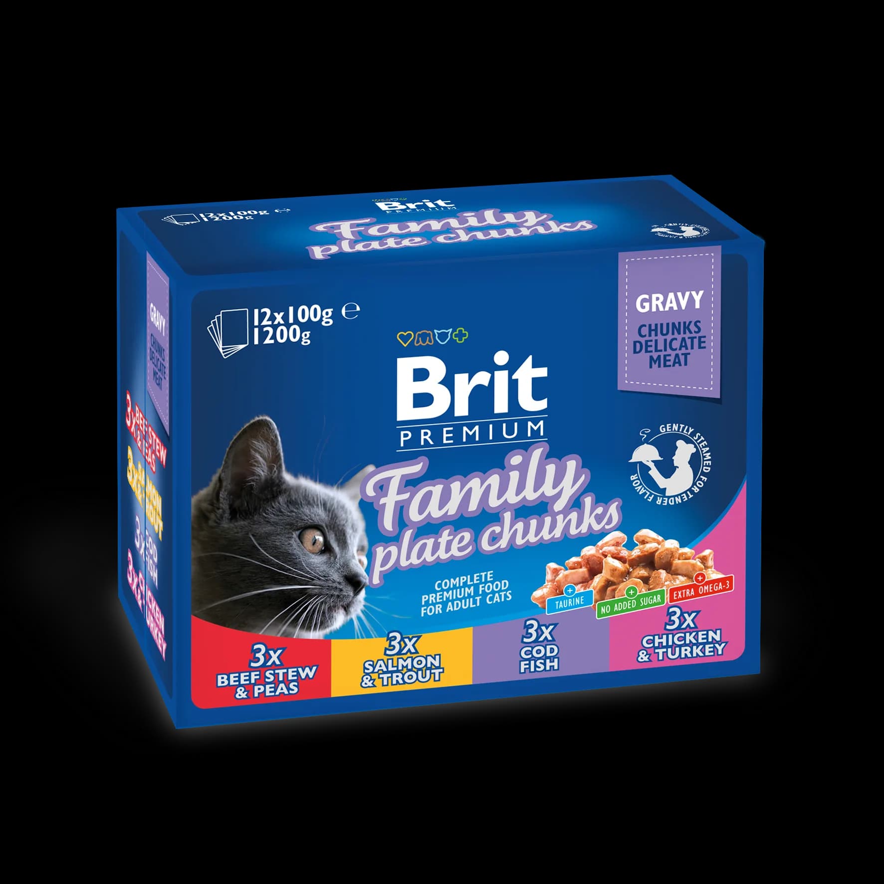 Brit Premium Pouches FAMILY PLATE CHUNKS Gravy mokra karma dla kota 12 × 100 g
