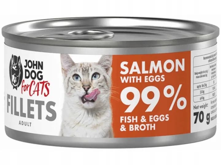 John Dog for Cats Filety karma mokra z łososiem i jajkami dla dorosłych kotów 70 g