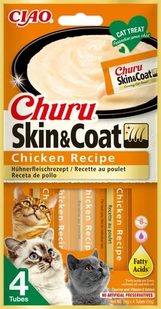 INABA CAT CHURU SKIN&COAT CHICKEN 4 × 14 g