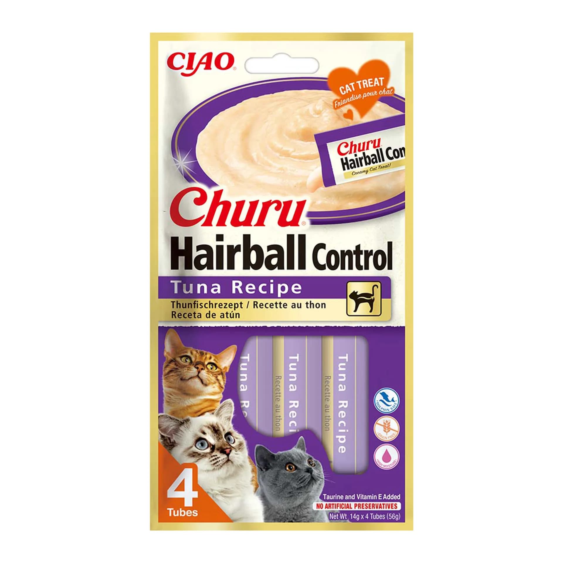 INABA CAT CHURU HAIRBALL TUNA 4 × 14 g