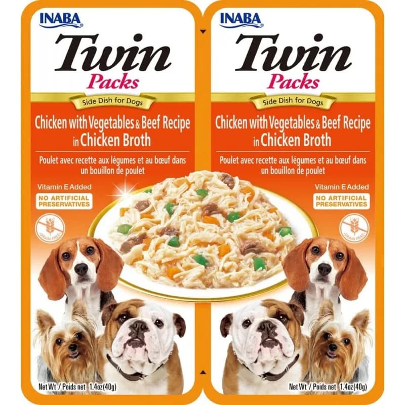 Inaba Dog Twin Packs Chicken Vegetables & Beef Recipe - karma mokra z kurczakiem, warzywami i wołowiną dla psów 2x40 g